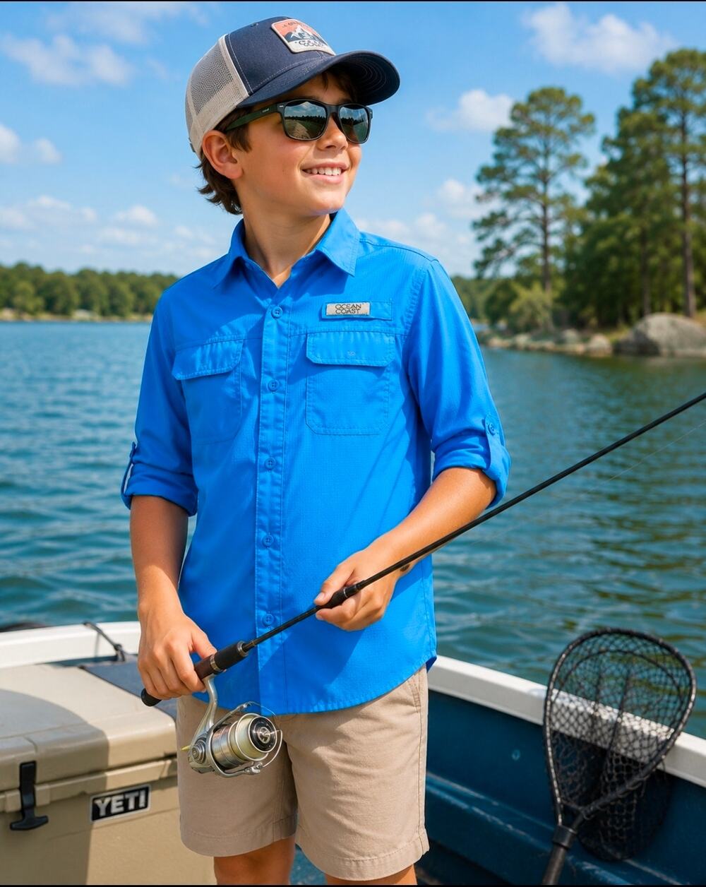 Ocean Coast Youth Performance Fishing Shirt | Long Sleeve Vented Button-Up